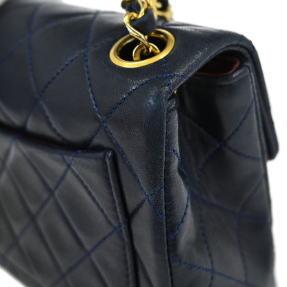 Chanel Navy Lambskin Mini Classic Square Flap Shoulder Bag 17