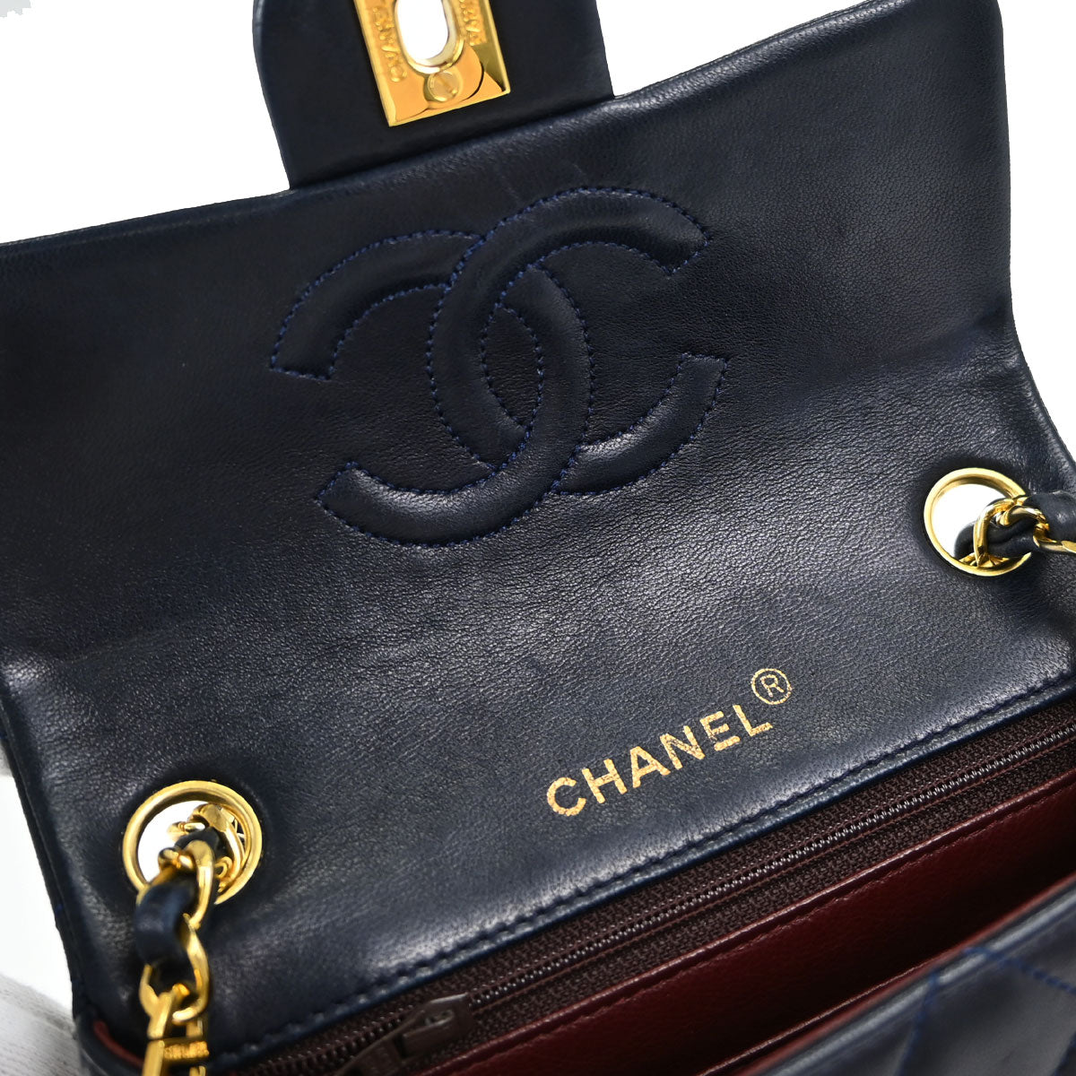 Chanel Navy Lambskin Mini Classic Square Flap Shoulder Bag 17