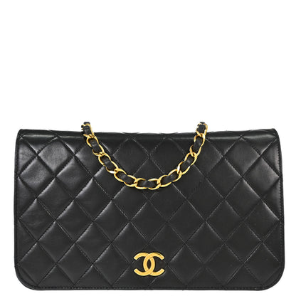 Chanel 1991-1994 Black Lambskin Pushlock Small Full Flap Shoulder Bag