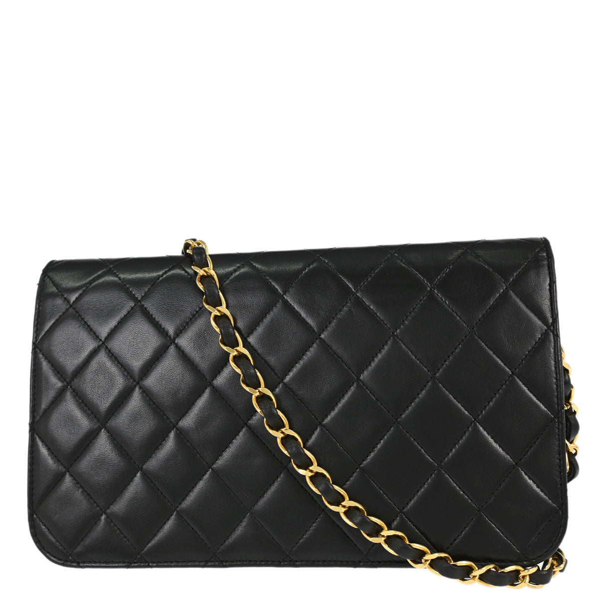 Chanel 1991-1994 Black Lambskin Pushlock Small Full Flap Shoulder Bag