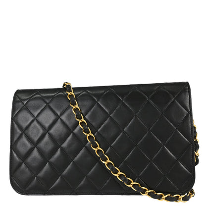 Chanel 1991-1994 Black Lambskin Pushlock Small Full Flap Shoulder Bag
