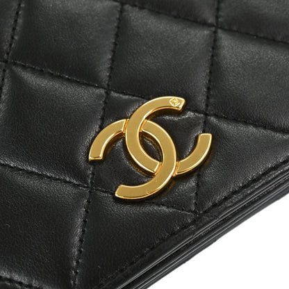Chanel 1991-1994 Black Lambskin Pushlock Small Full Flap Shoulder Bag