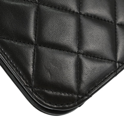 Chanel 1991-1994 Black Lambskin Pushlock Small Full Flap Shoulder Bag
