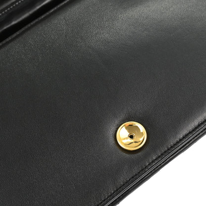 Chanel 1991-1994 Black Lambskin Pushlock Small Full Flap Shoulder Bag