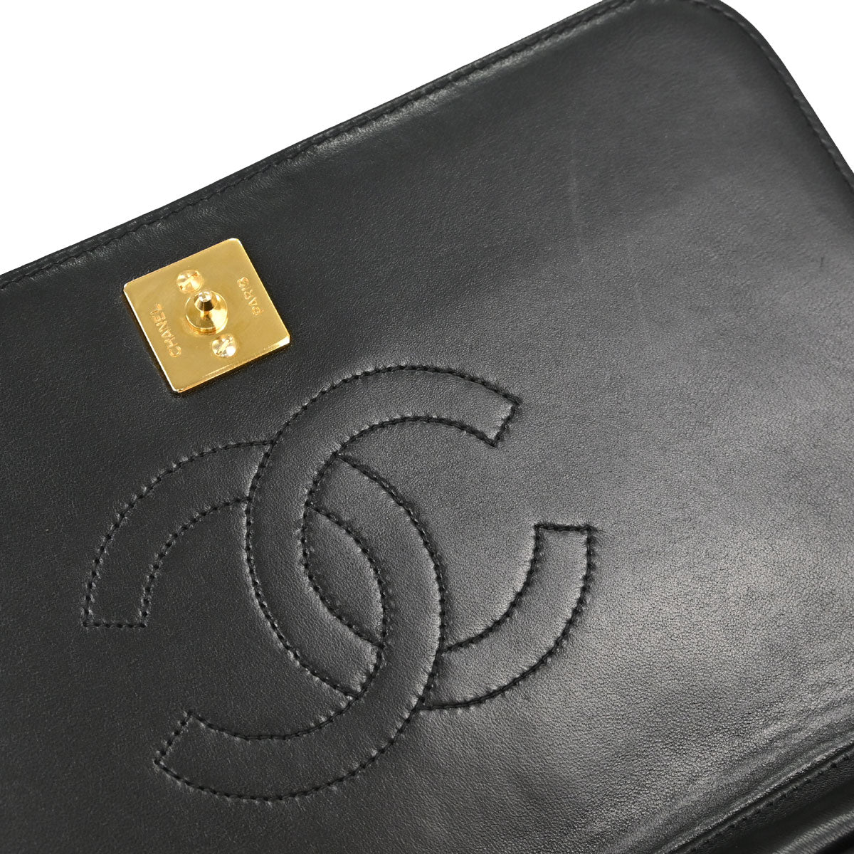 Chanel 1991-1994 Black Lambskin Pushlock Small Full Flap Shoulder Bag