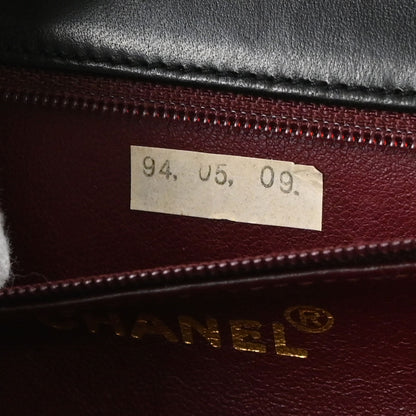 Chanel 1991-1994 Black Lambskin Pushlock Small Full Flap Shoulder Bag