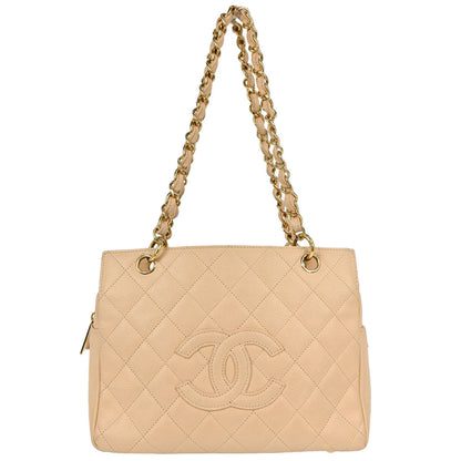 Chanel Beige Caviar Skin Petite Timeless Tote PTT Chain Handbag