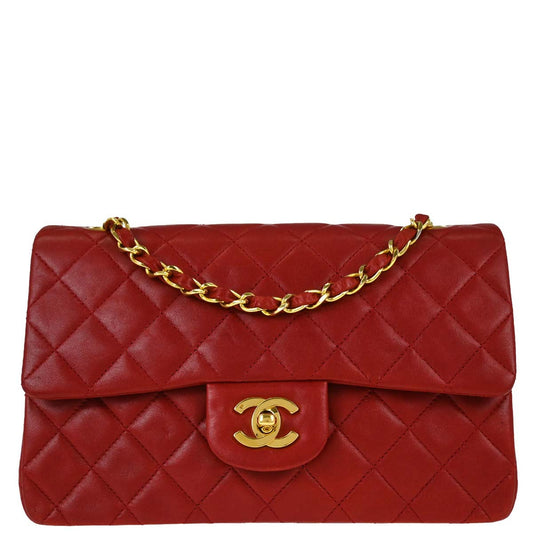 Chanel Red Lambskin Small Classic Double Flap Shoulder Bag