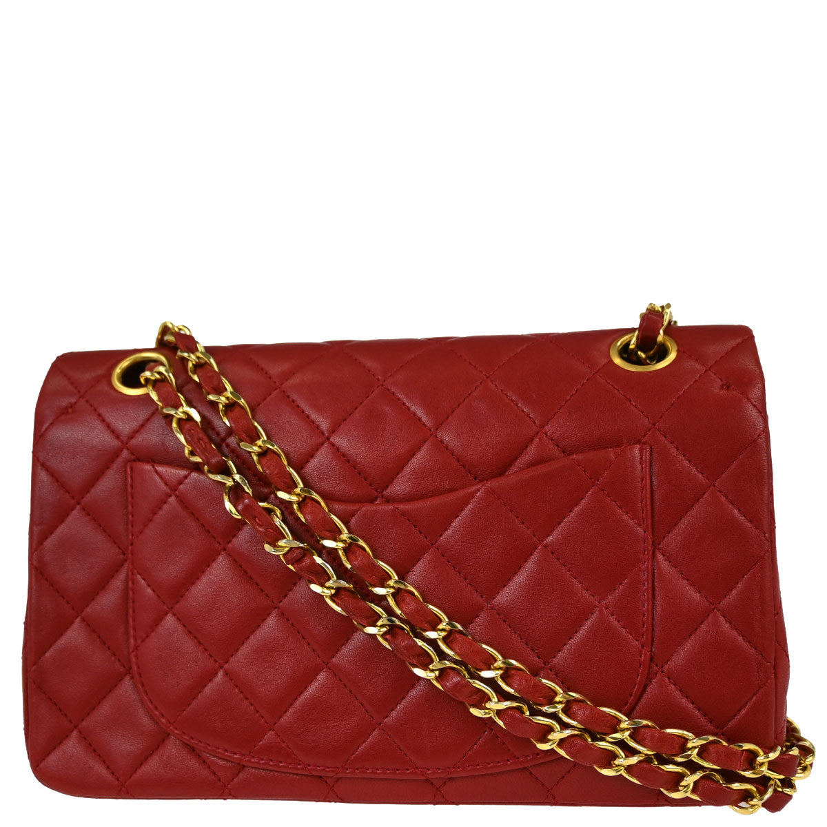 Chanel Red Lambskin Small Classic Double Flap Shoulder Bag