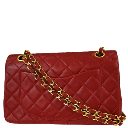 Chanel Red Lambskin Small Classic Double Flap Shoulder Bag