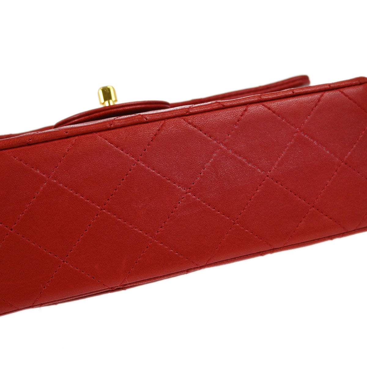 Chanel Red Lambskin Small Classic Double Flap Shoulder Bag