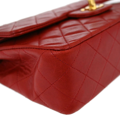 Chanel Red Lambskin Small Classic Double Flap Shoulder Bag