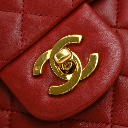 Chanel Red Lambskin Small Classic Double Flap Shoulder Bag
