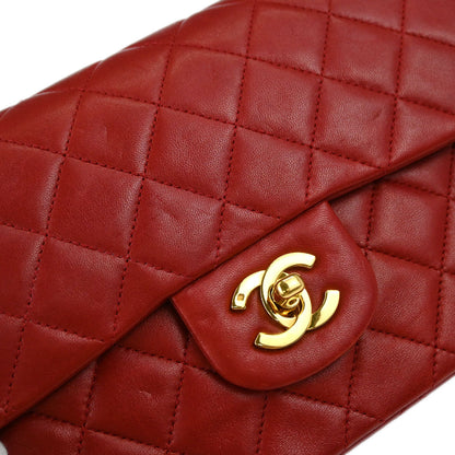 Chanel Red Lambskin Small Classic Double Flap Shoulder Bag