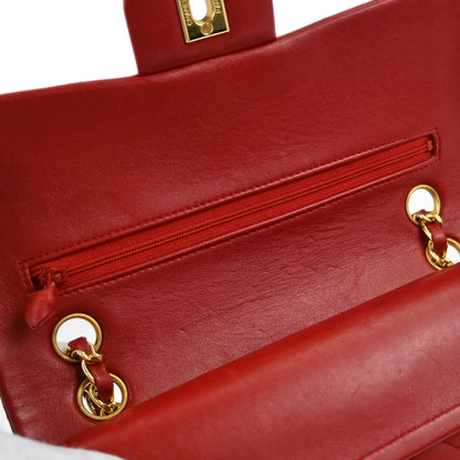 Chanel Red Lambskin Small Classic Double Flap Shoulder Bag