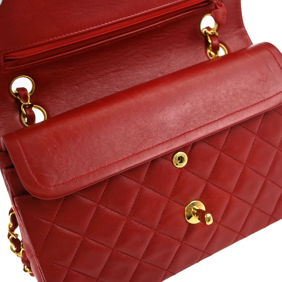 Chanel Red Lambskin Small Classic Double Flap Shoulder Bag