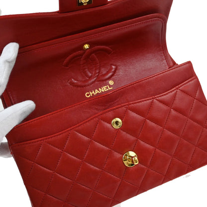 Chanel Red Lambskin Small Classic Double Flap Shoulder Bag