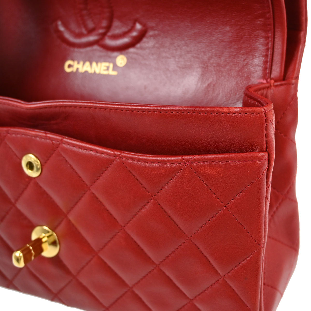 Chanel Red Lambskin Small Classic Double Flap Shoulder Bag
