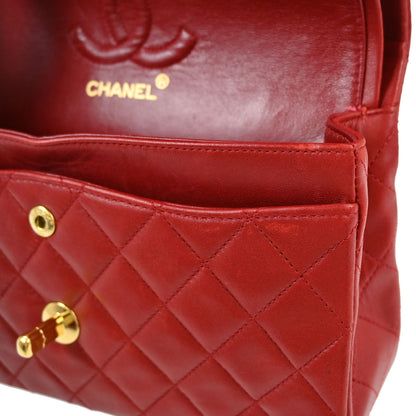 Chanel Red Lambskin Small Classic Double Flap Shoulder Bag