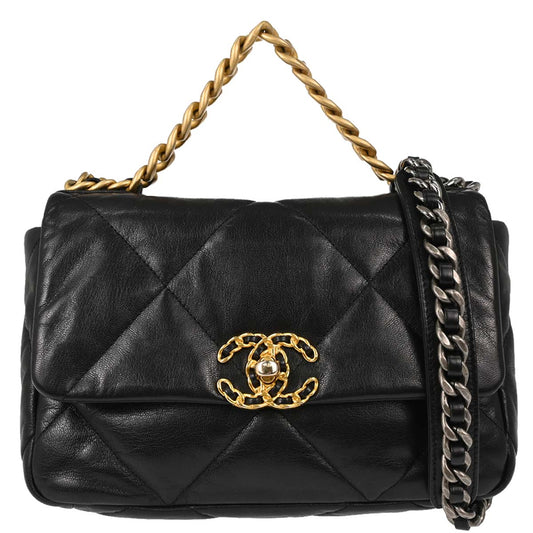 Chanel 2019-2020 Black Lambskin Dix-neuf 19 Flap 2way Shoulder Handbag