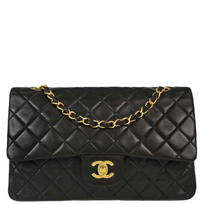 Chanel 1994-1996 Black Lambskin Medium Classic Double Flap Shoulder Bag