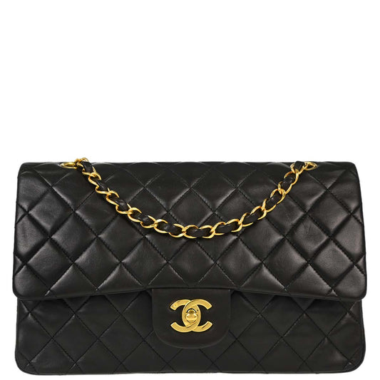 Chanel 1994-1996 Black Lambskin Medium Classic Double Flap Shoulder Bag