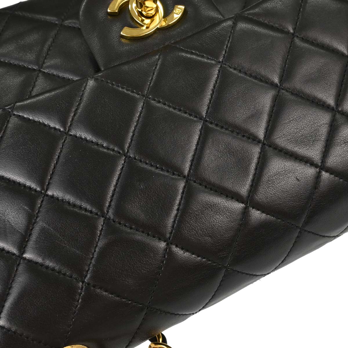 Chanel 1994-1996 Black Lambskin Medium Classic Double Flap Shoulder Bag