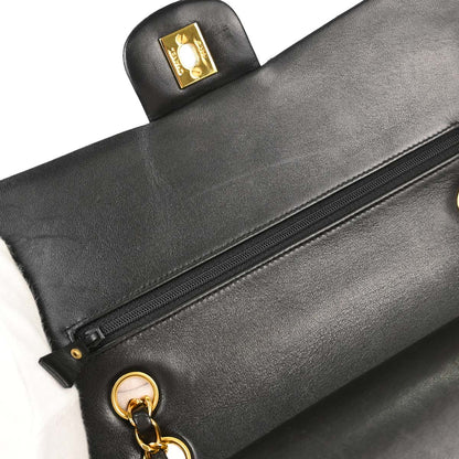 Chanel 1994-1996 Black Lambskin Medium Classic Double Flap Shoulder Bag