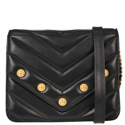 Chanel 2018-2019 Black Lambskin Chevron CC Button Chain WOC Shoulder Bag