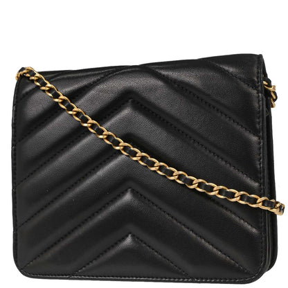 Chanel Black Lambskin Chevron CC Button Chain WOC Shoulder Bag