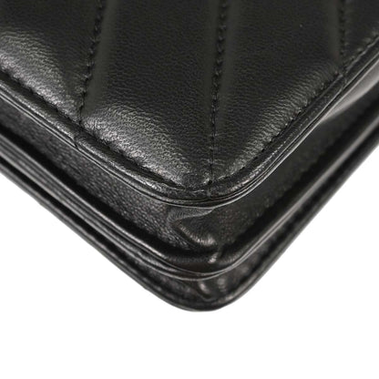 Chanel Black Lambskin Chevron CC Button Chain WOC Shoulder Bag