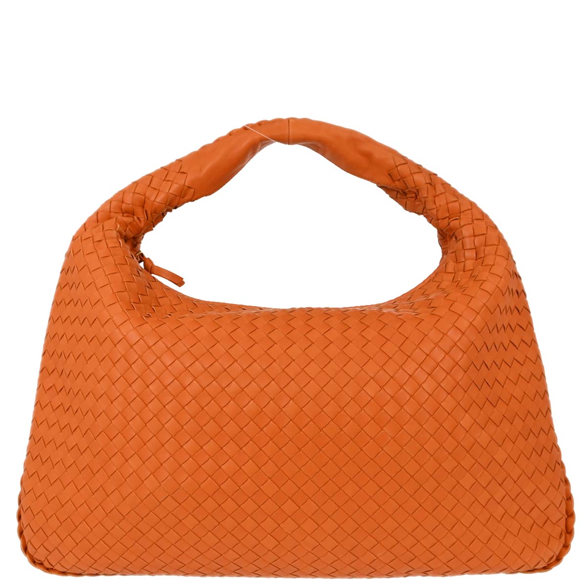 Bottega Veneta Orange Lambskin Intrecciato Hobo Handbag