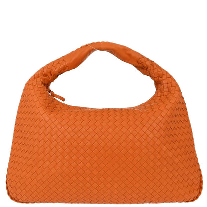 Bottega Veneta Orange Lambskin Intrecciato Hobo Handbag