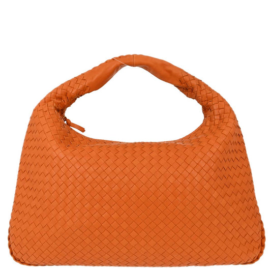 Bottega Veneta Orange Lambskin Intrecciato Hobo Handbag