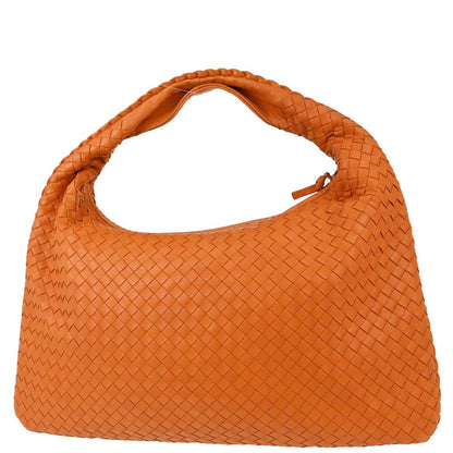Bottega Veneta Orange Lambskin Intrecciato Hobo Handbag