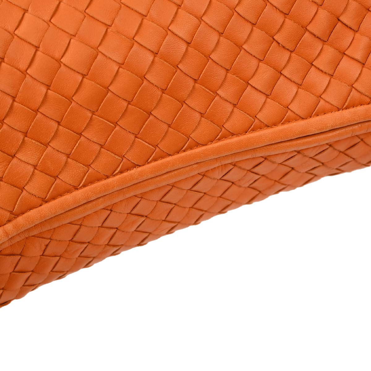 Bottega Veneta Orange Lambskin Intrecciato Hobo Handbag