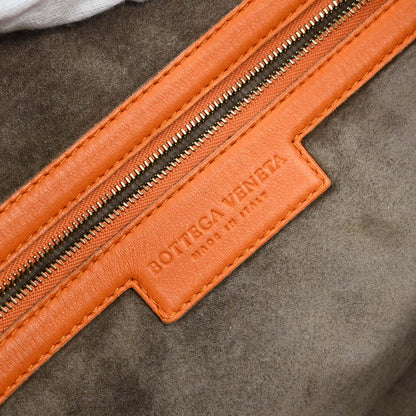 Bottega Veneta Orange Lambskin Intrecciato Hobo Handbag