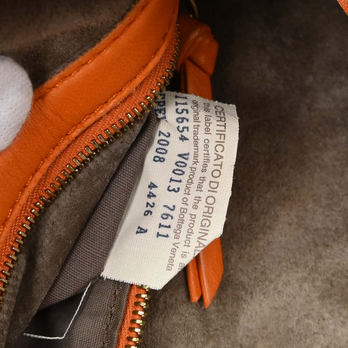 Bottega Veneta Orange Lambskin Intrecciato Hobo Handbag