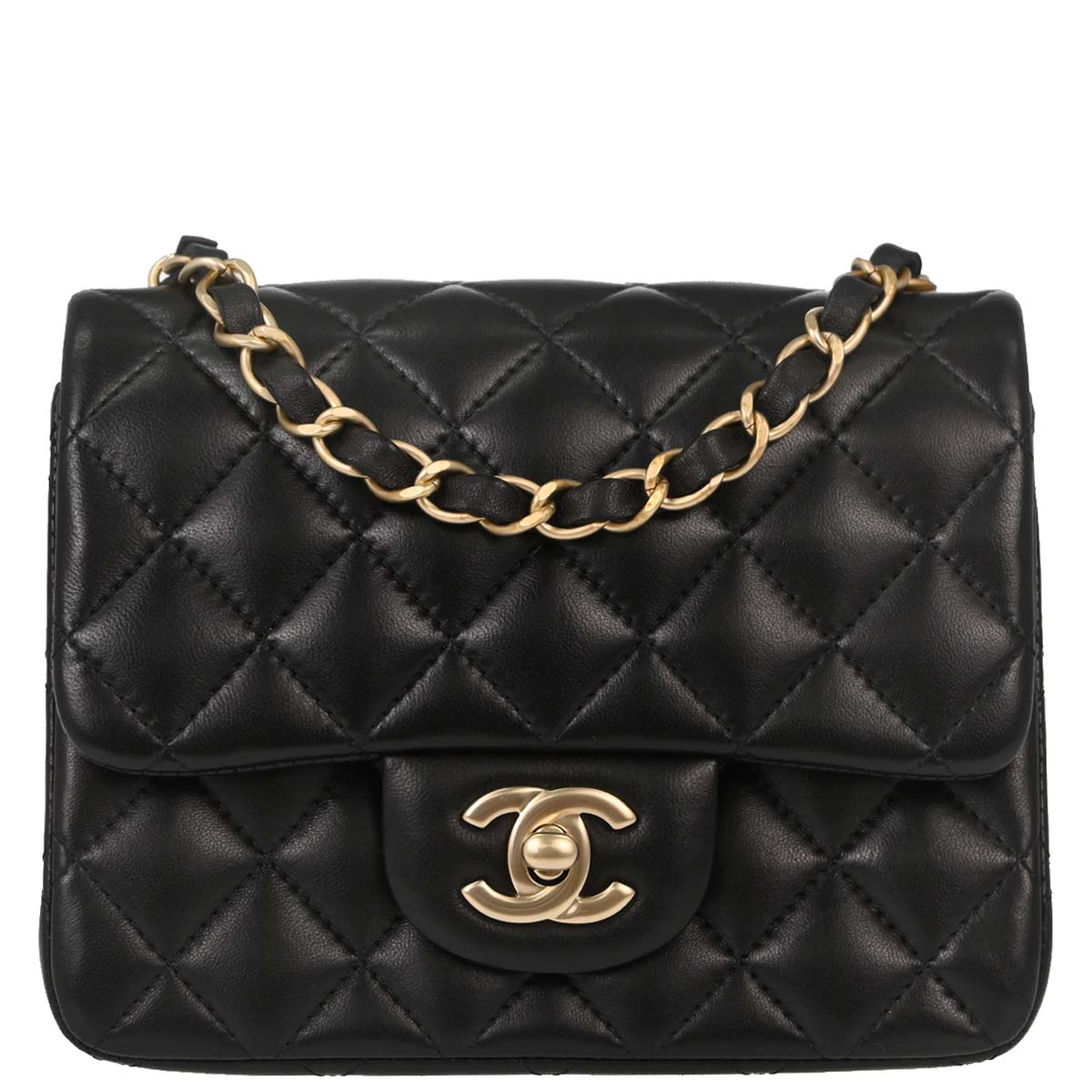 Chanel Black Lambskin Mini Classic Square Flap Shoulder Bag 17