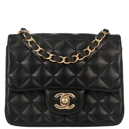 Chanel Black Lambskin Mini Classic Square Flap Shoulder Bag 17