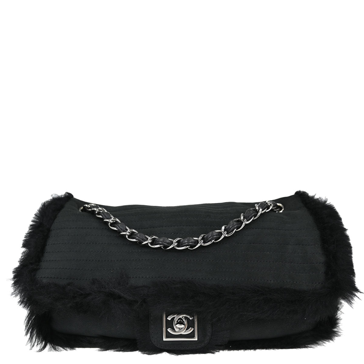 Chanel Black Suede Artificial Fur Sport Line Shoulder Bag