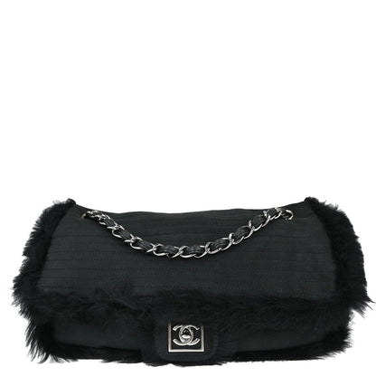 Chanel Black Suede Artificial Fur Sport Line Shoulder Bag