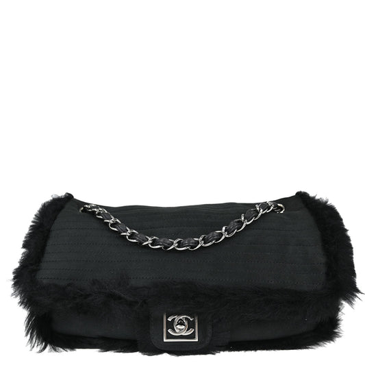Chanel Black Suede Artificial Fur Sport Line Shoulder Bag
