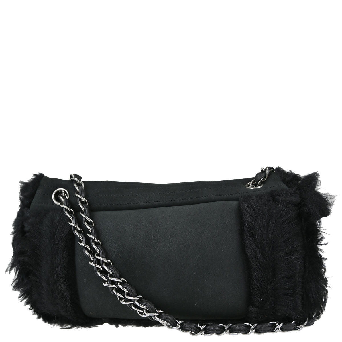 Chanel Black Suede Artificial Fur Sport Line Shoulder Bag