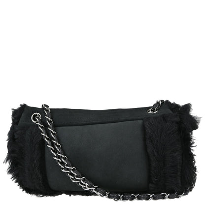 Chanel Black Suede Artificial Fur Sport Line Shoulder Bag