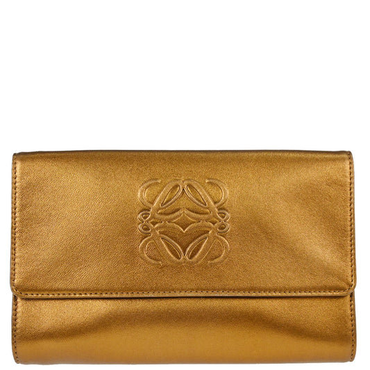 Loewe Metallic Gold Leather Accessories Case Pouch Purse