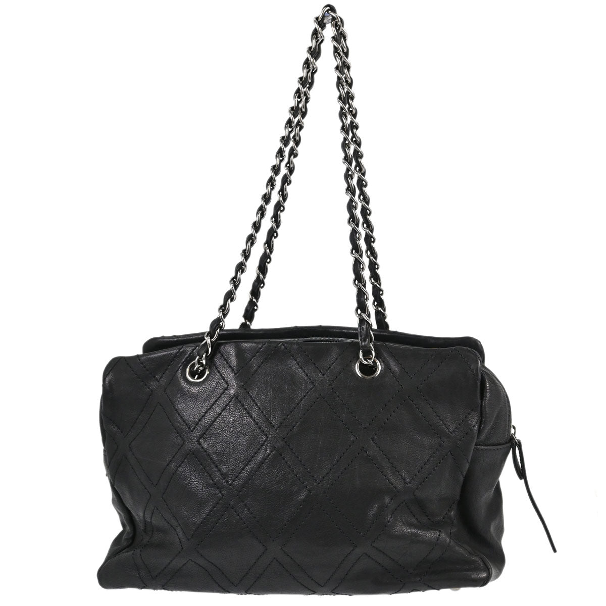 Chanel Black Calfskin Diamond Stitch Tote Handbag
