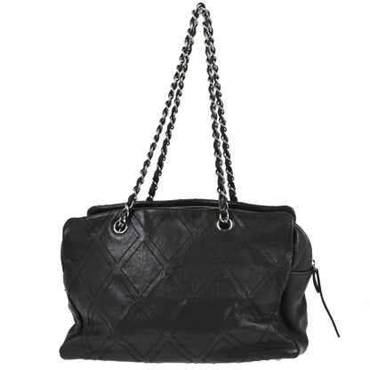 Chanel Black Calfskin Diamond Stitch Tote Handbag