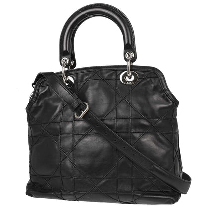 Christian Dior Black Lambskin Cannage Granville 2way Shoulder Handbag