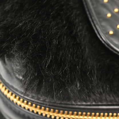 Prada Black Lambskin Faux Fur Studded Shoulder Bag
